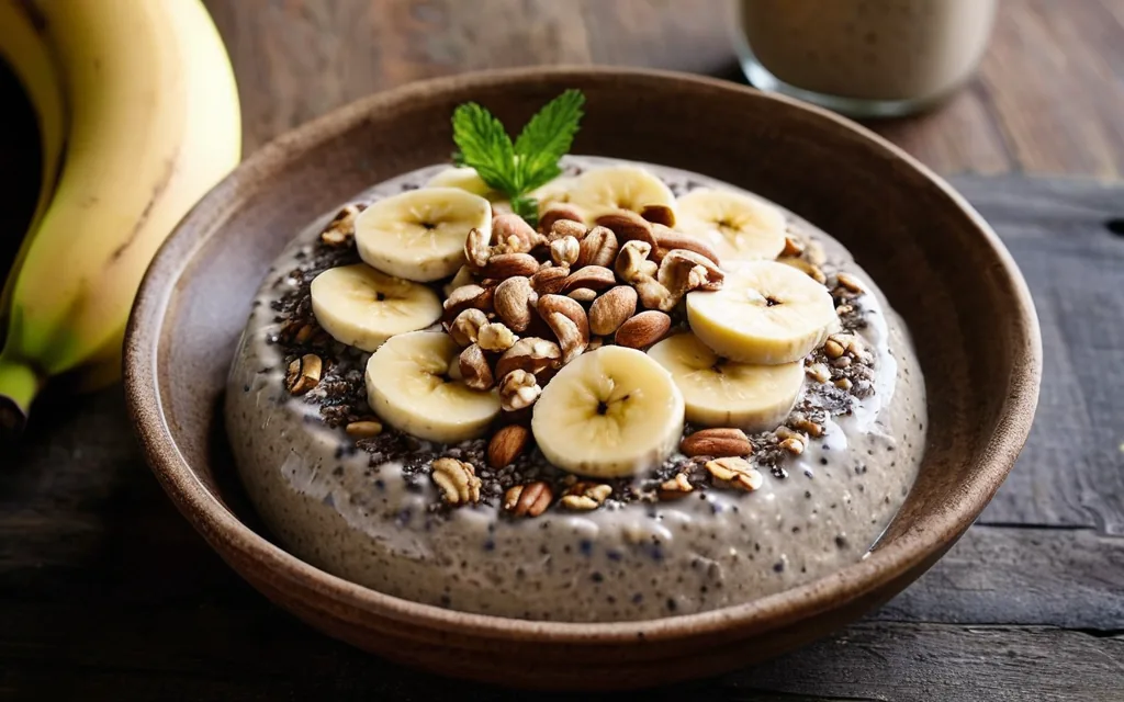 Pudding de chia, banane et beurre de cacahuète