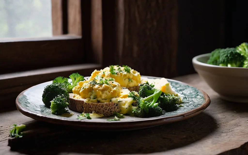 Œufs brouillés au brocoli et fromage