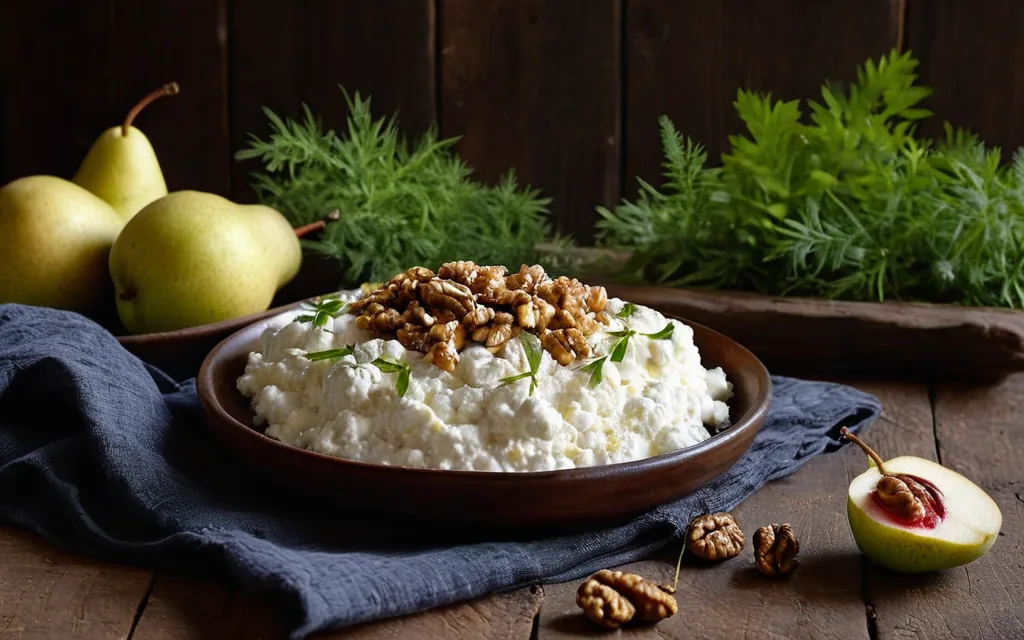 Cottage cheese, poire et noix