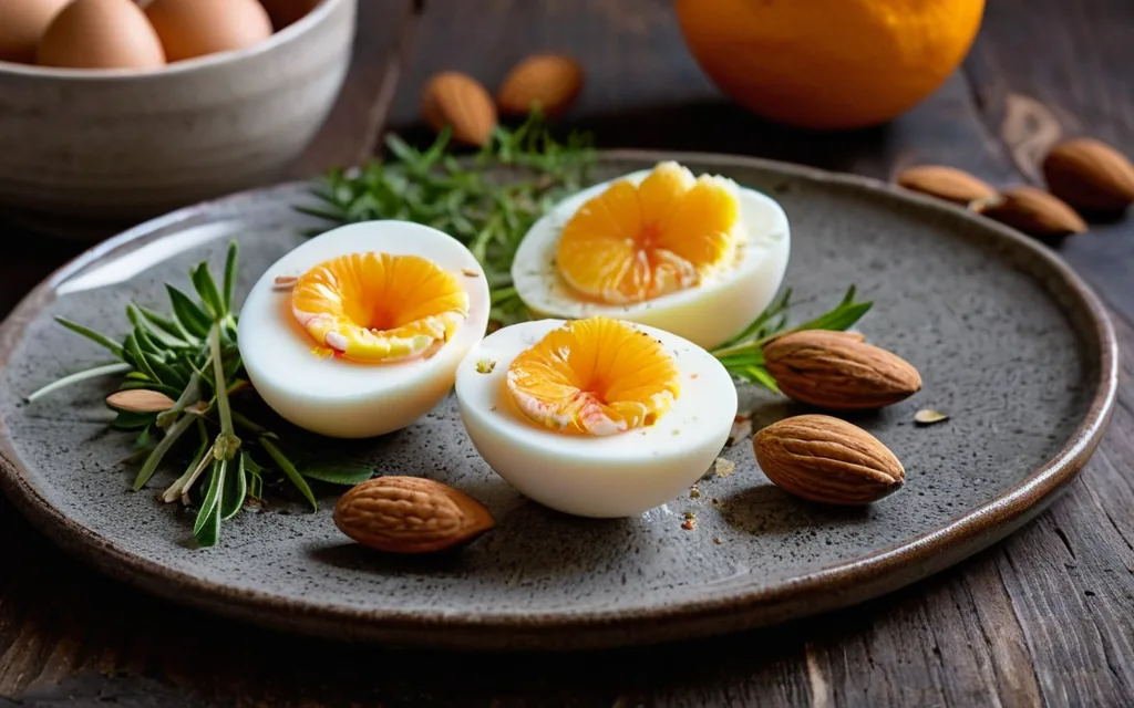 Œufs durs, orange et amandes