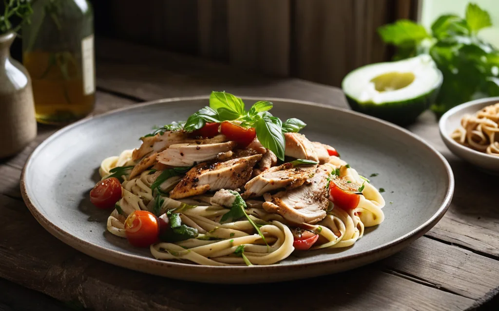 Pâtes complètes au poulet à la grecque