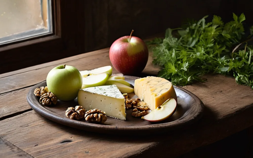 Assiette de comté, pomme et noix
