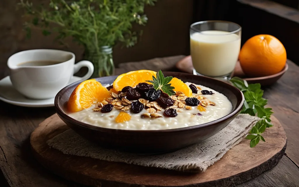 Porridge avoine, orange et raisins secs