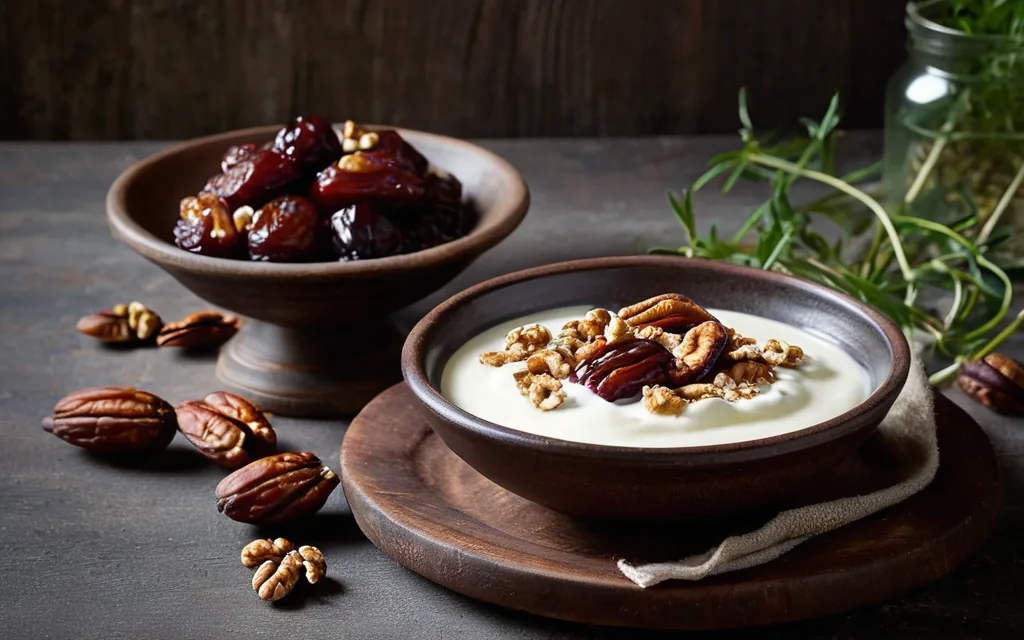 Yaourt, dattes et noix enrichi à la whey