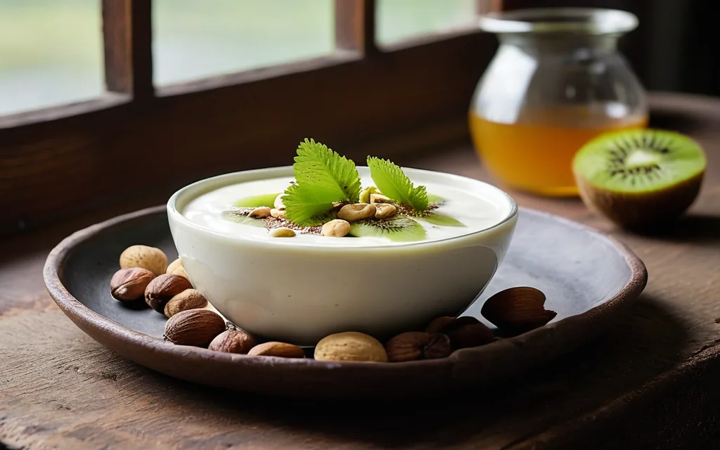Yaourt nature, kiwi et noix de cajou