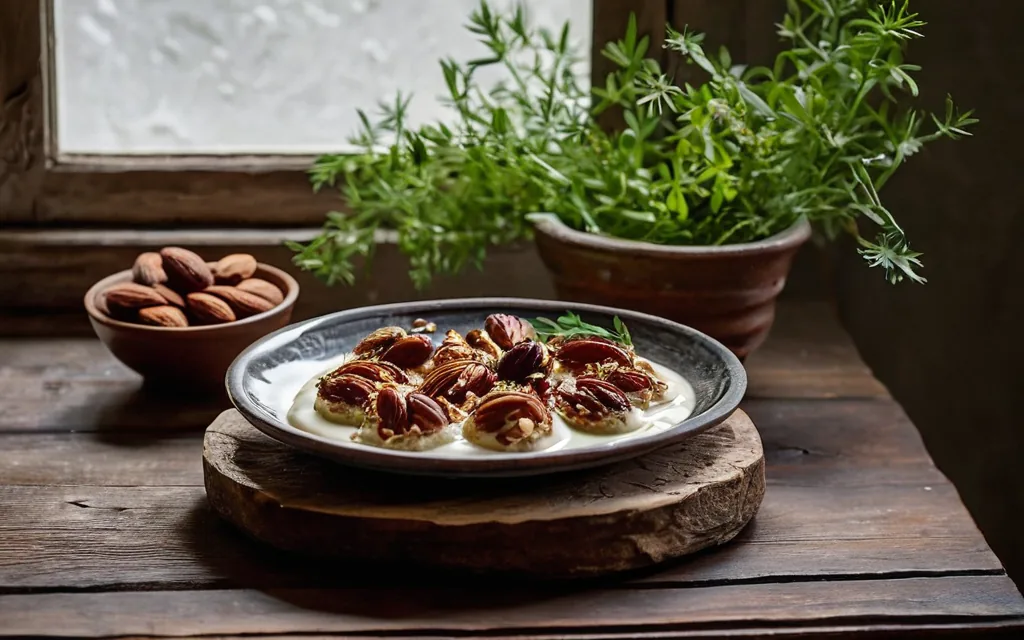 Fromage blanc, dattes et amandes