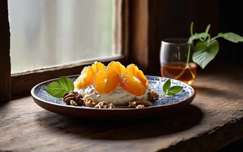 Fromage blanc, orange et noix