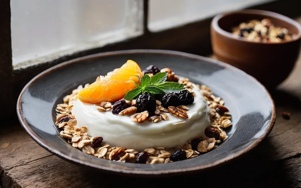 Muesli skyr, orange et raisins secs