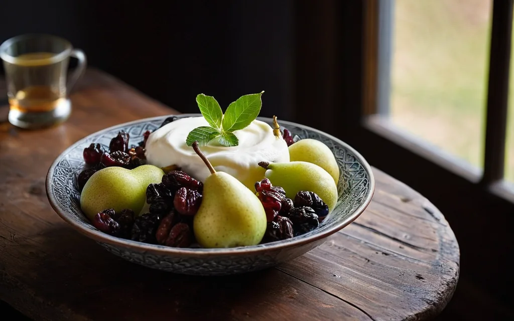 Bol de skyr, poire et raisins secs