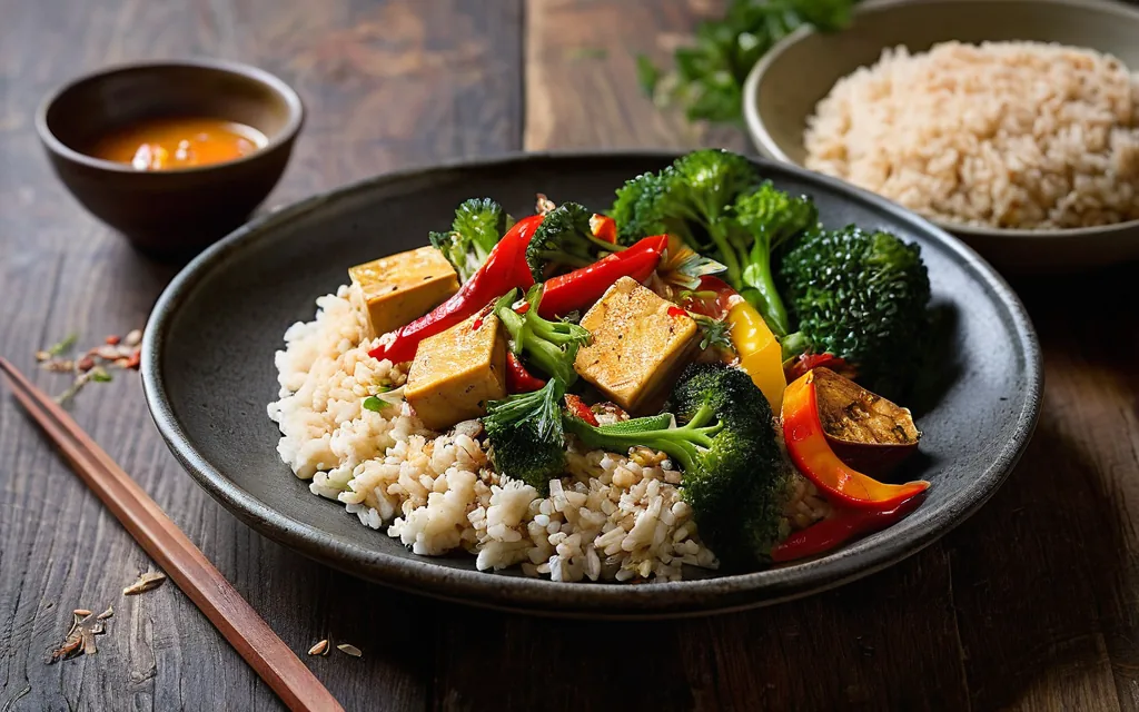 Curry de tofu au lait de coco, brocolis et poivrons