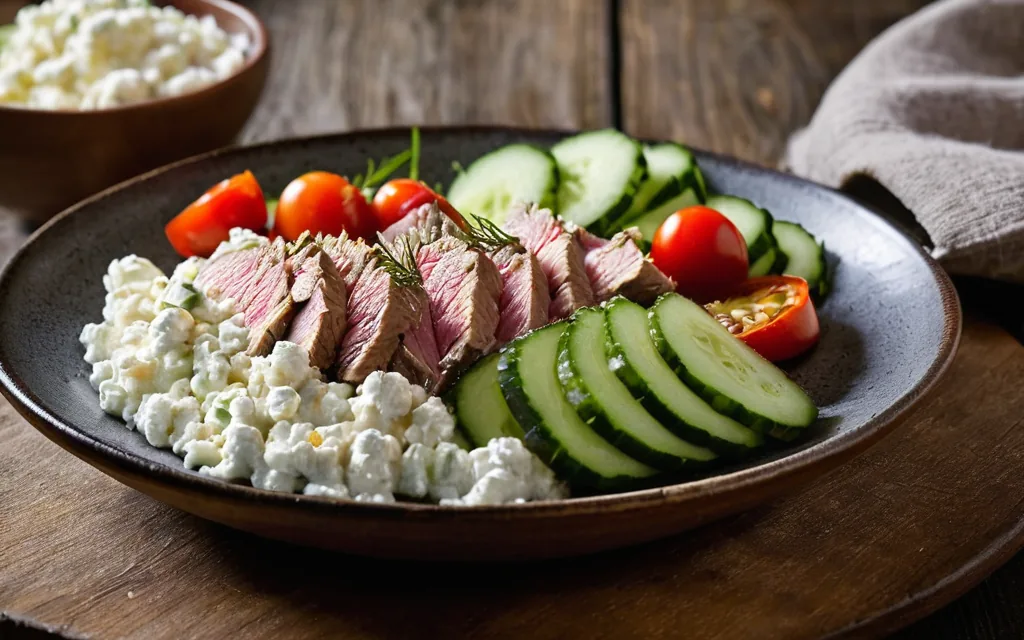 Bol de thon, cottage cheese et légumes croquants