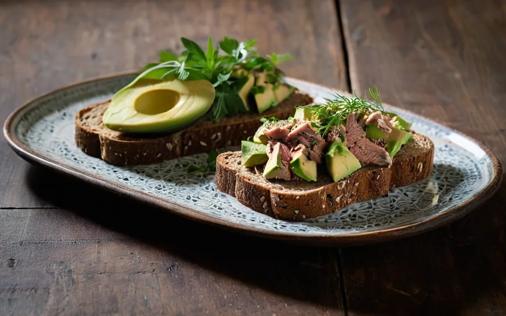 Tartine de pain complet, thon et avocat